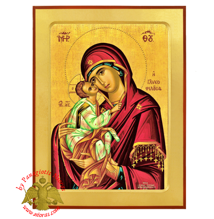 Holy Theotokos Glikofilousa Byzantine Wooden Icon