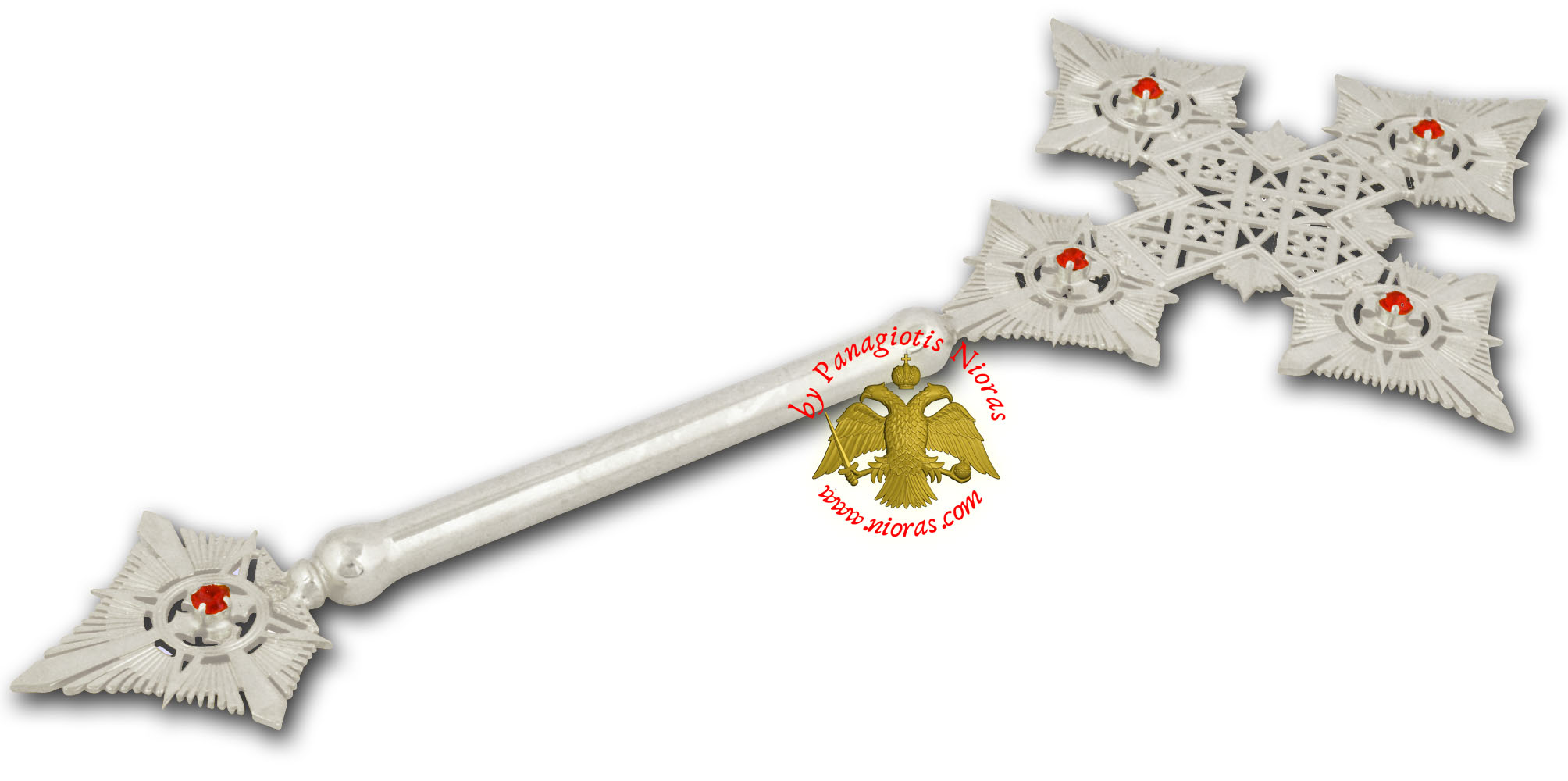 Metal Coptic Ethiopian Blessing Cross Silver Plated 14x29cm Offered in Velvet Case