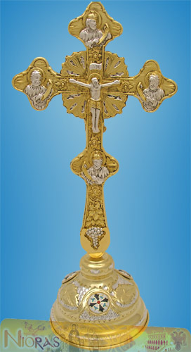 Orthodox Blessing Cross Double Sided Byzantine Style with Base Stand