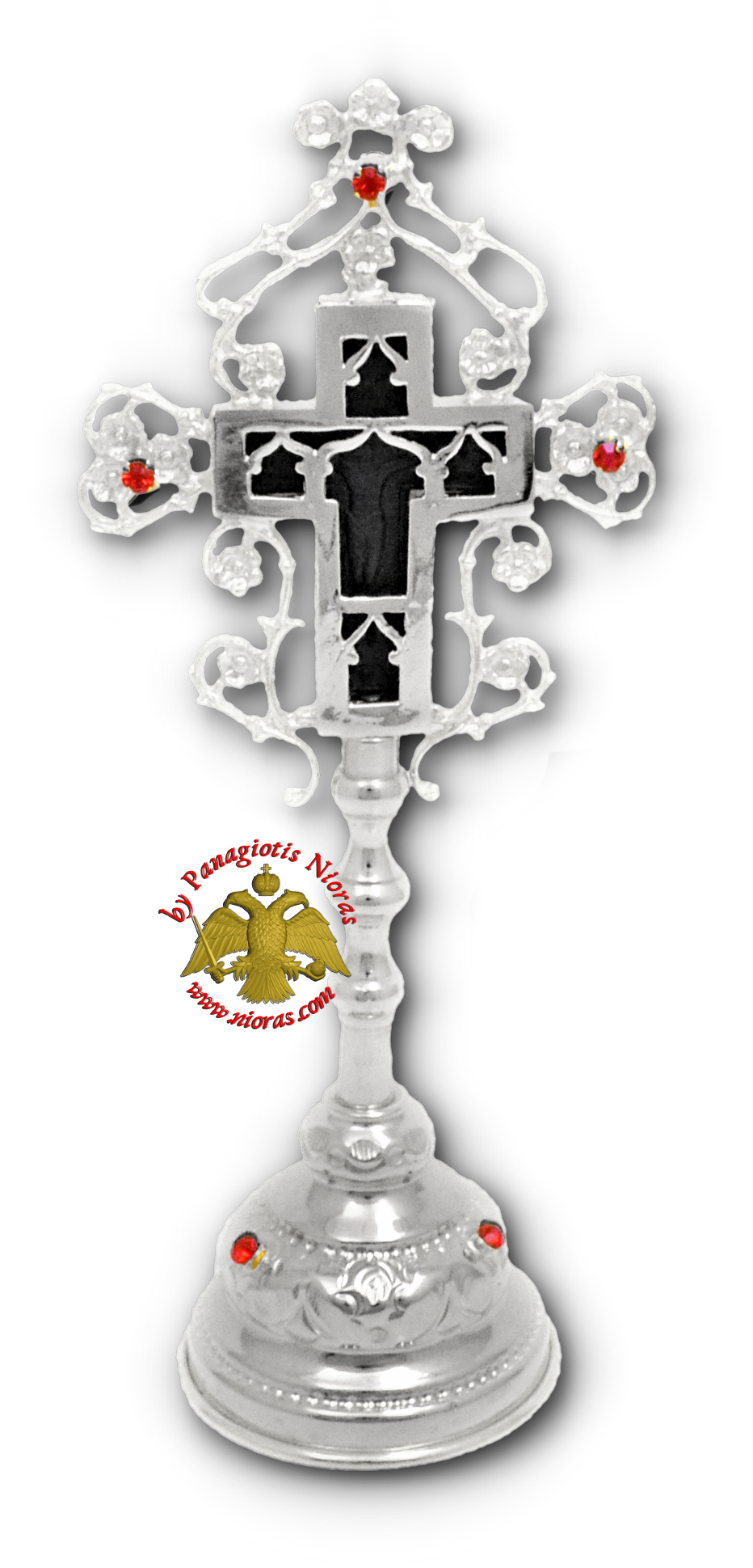 Orthodox Blessing Cross double sided with Standing Base Silver Plated