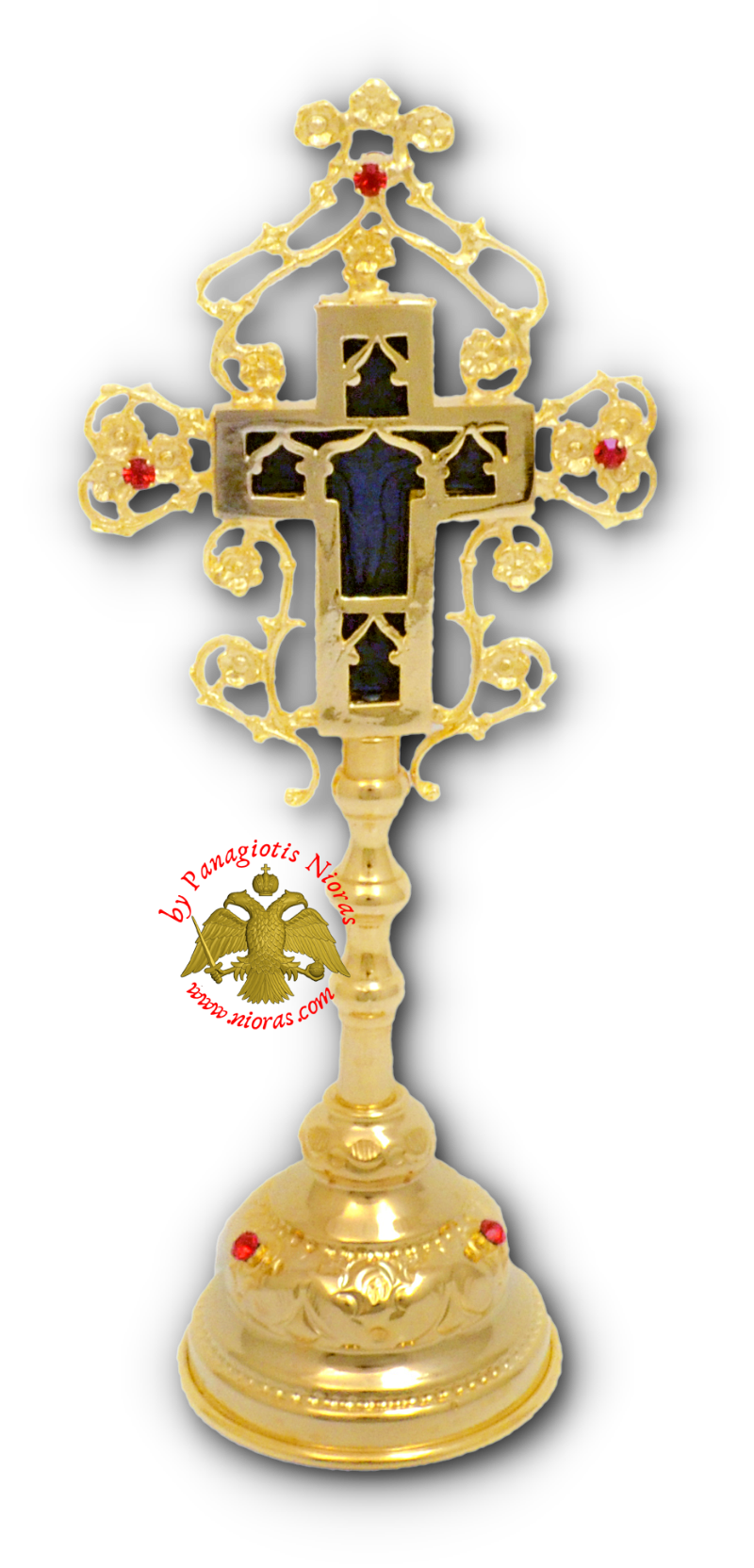 Orthodox Blessing Cross double sided with Standing Base gold plated