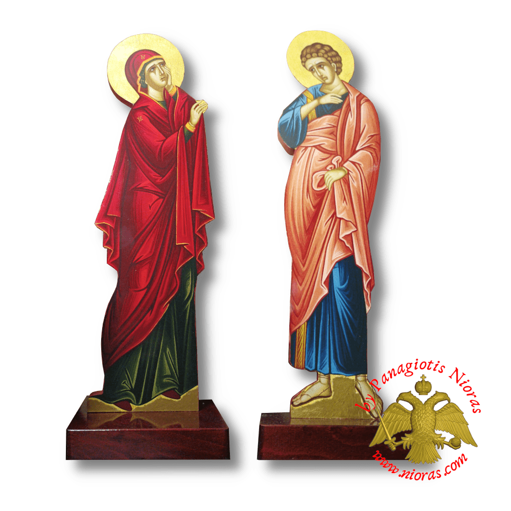 Wooden Theotokos and Saint John Lipiteron 15x50cm