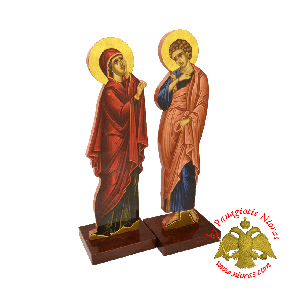 Wooden Theotokos and Saint John Lipiteron 15x50cm