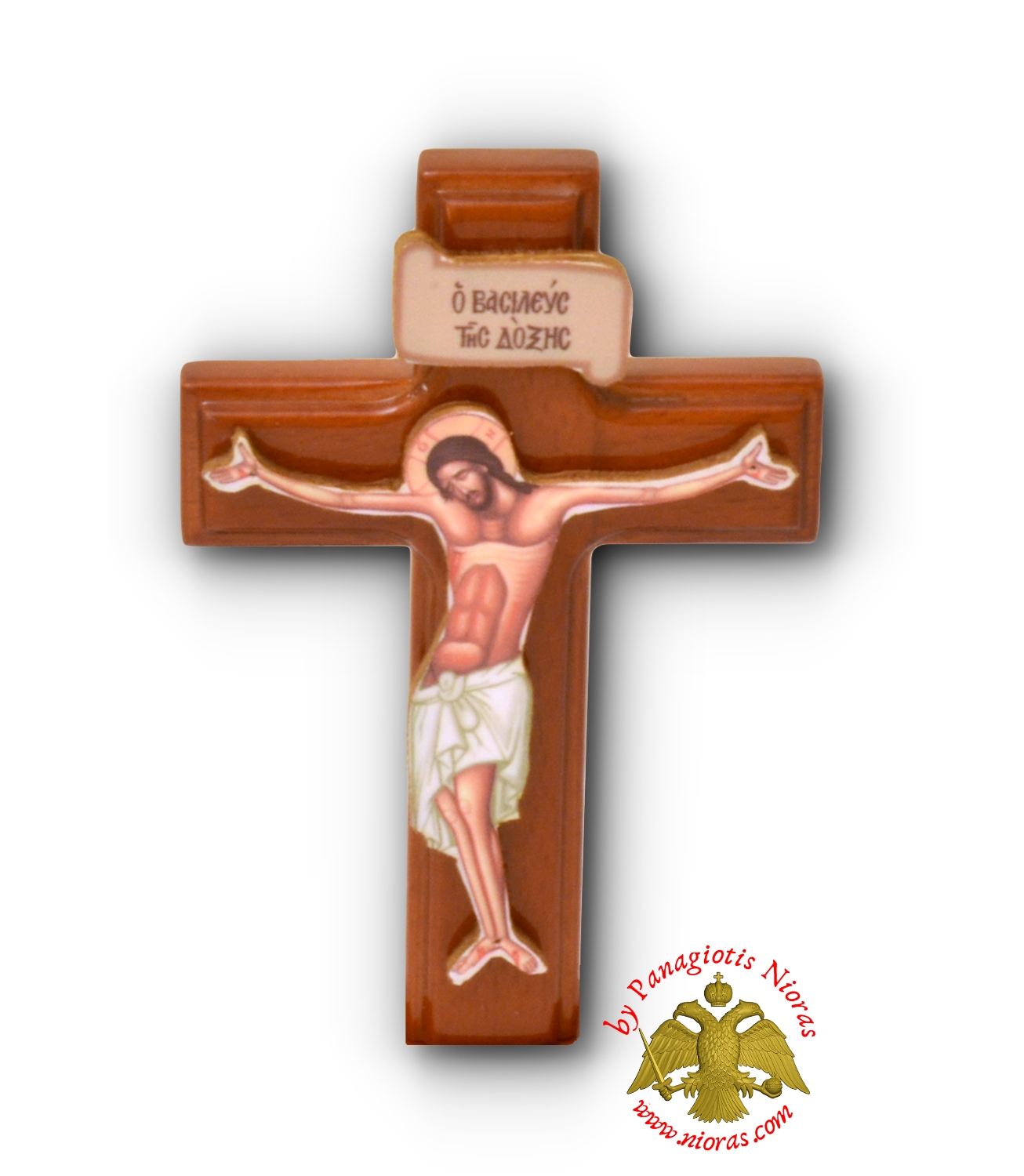 Wooden Hanging Cross Cherry Brown Polished 6x8cm