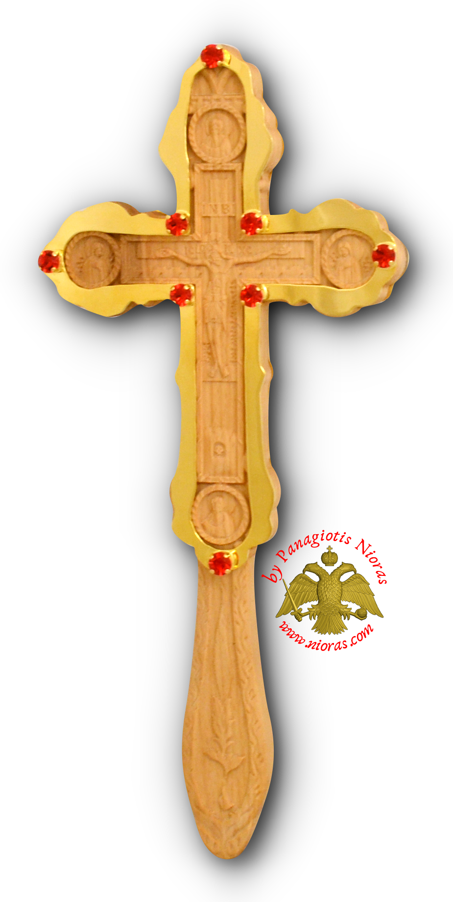 Blessing Orthodox Wood Carved Byzantine Cross With Metal Cover Apostles Double Sided 12x26cm