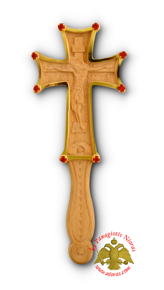 Blessing Orthodox Wood Carved Byzantine Cross with Metal Cover Resurrection and Crussifixion 10x25cm
