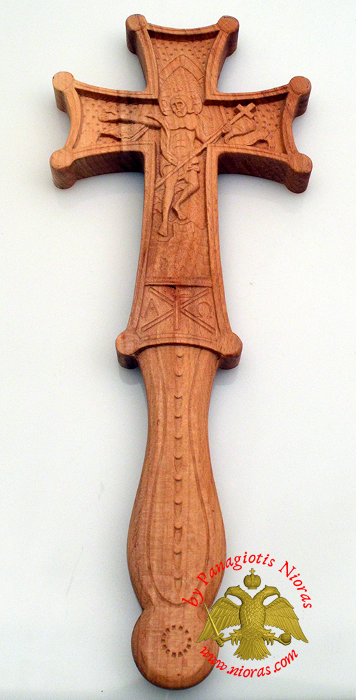 Blessing Orthodox Wood Carved Byzantine Cross with Resurrection and Crussifixion 10x25cm