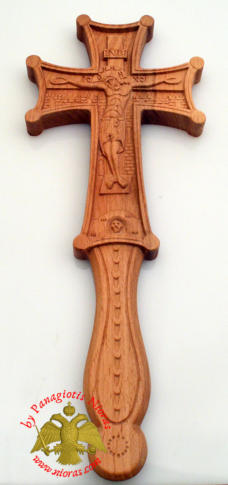 Blessing Orthodox Wood Carved Byzantine Cross with Resurrection and Crussifixion 8x18cm