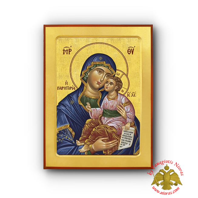 Holy Theotokos Sweet Kissing of Consolation Wooden Byzantine Icon Original Theme Monk Michael Mount Athos