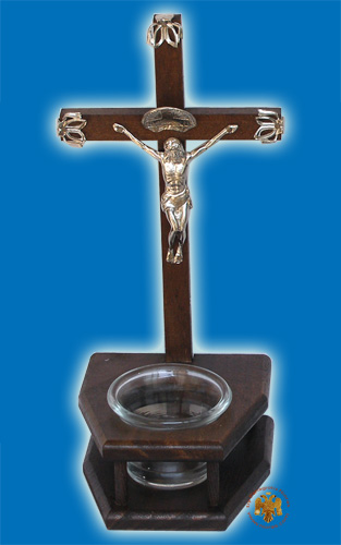 Natural Wooden Cross With Glass Oil Cup 12x23cm
