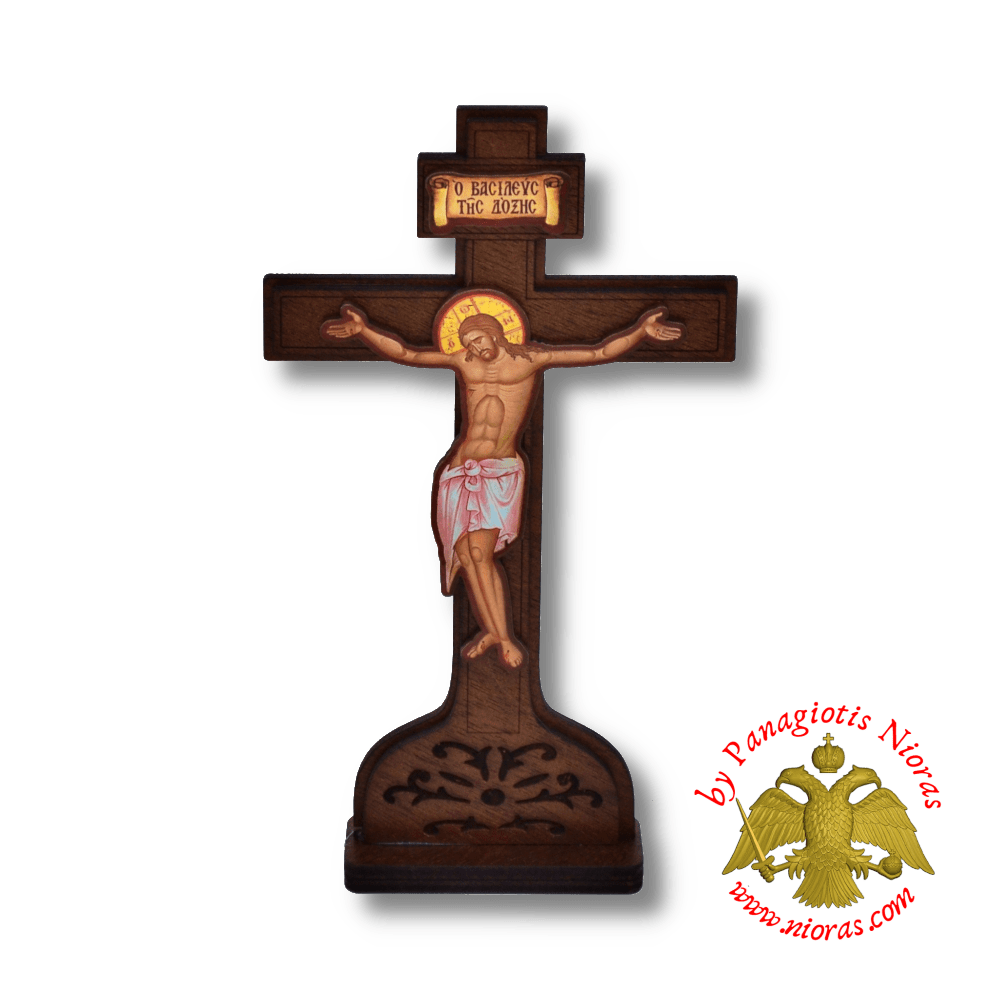 Wooden Cross Russian Style with Base 7x11cm