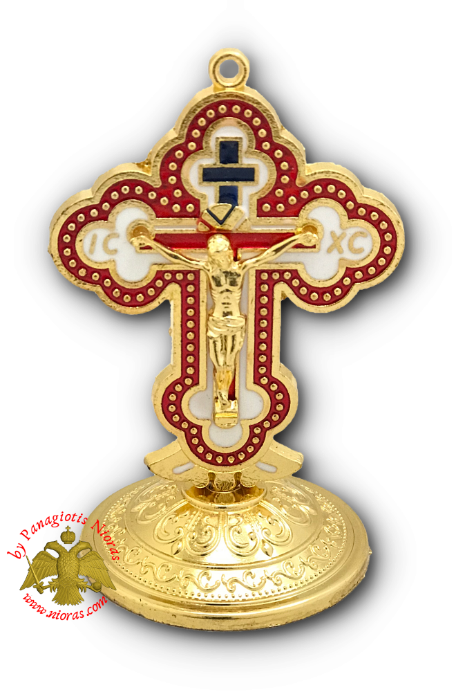 Metal Orthodox Standing Cross Red White 5x8.5cm