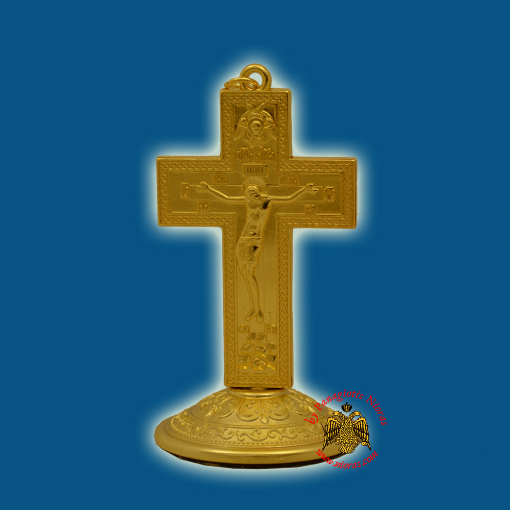 Metal Orthodox Small Cross with Base Gold Plated 9x5cm
