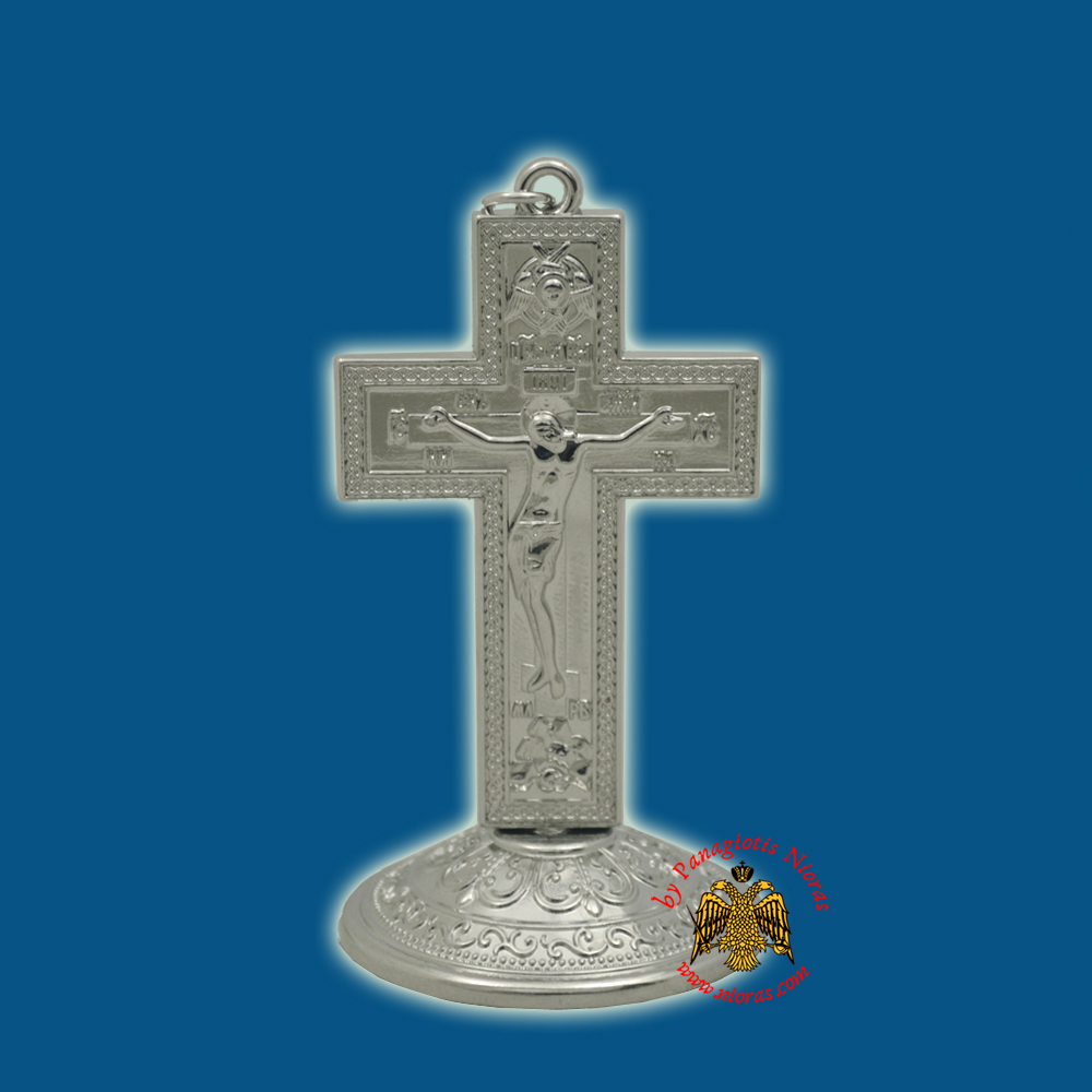 Metal Orthodox Small Cross with Base Silver Plated 9x5cm
