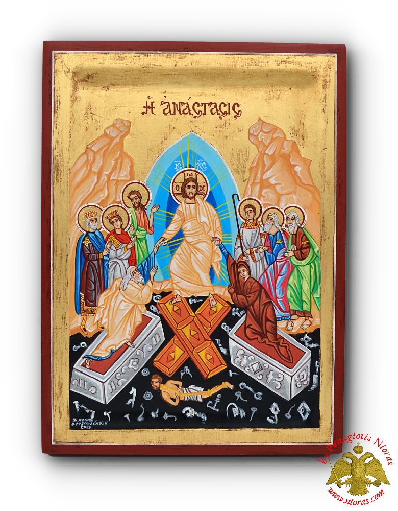 Hagiography Icon Christ Resurrection on Natural Wood 24x30cm