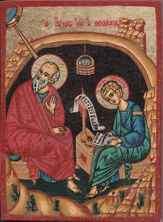 Saint John the Theologian and Evangelist with Prochorus in Cave on Canvas