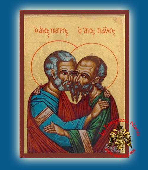 Saints Peter and Paul Byzantine Wooden Icon on Canvas