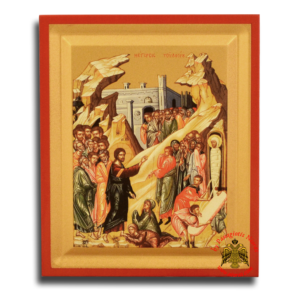 Byzantine Wooden Icon Raising of Lazarus on Canvas