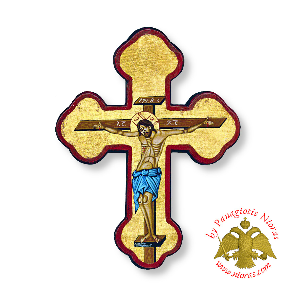 Orthodox Byzantine Cross on Natural Wood Hagiography 17x26cm