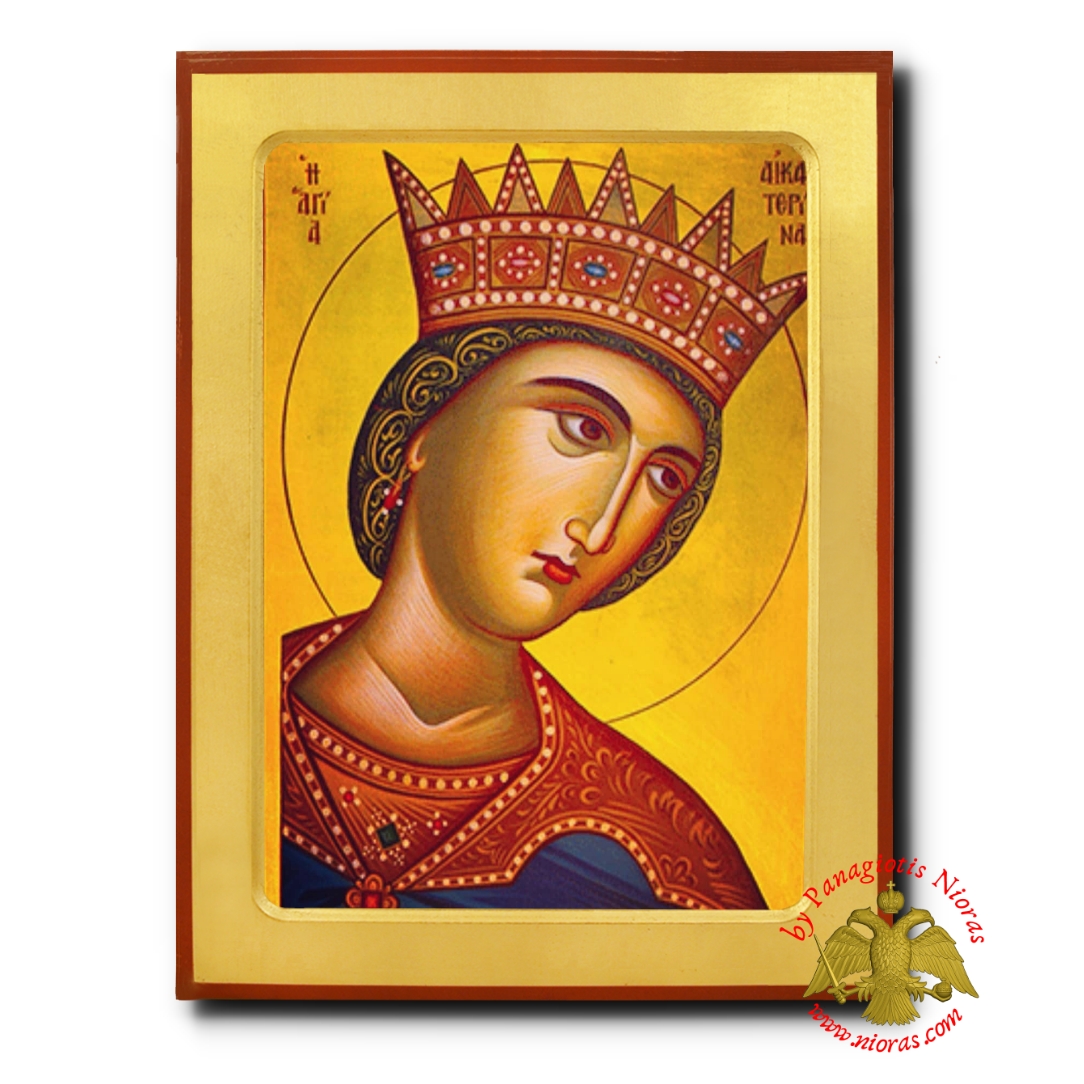 Saint Catherine the Great Martyr Detail Byzantine Wooden Icon