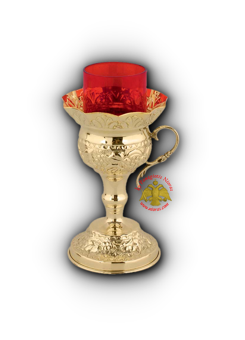 Orthodox Vigil Oil Candle Grape Design Brass Polished 15cm