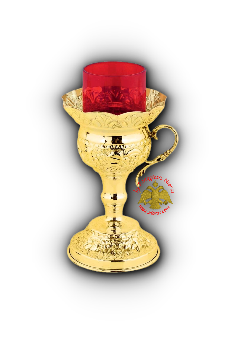 Orthodox Vigil Oil Candle Grape Design Gold Plated 15cm