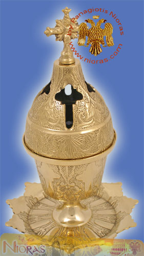 Standing Oil Candle With Crosses in the Top Lid Brass