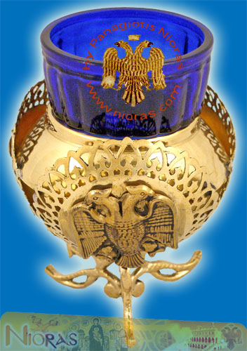 Round Design with Byzantine Eagle Standing Oil Candle Bronze