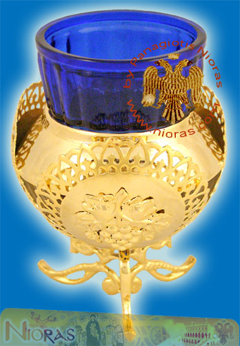 Round Design with Byzantine Eagle Standing Oil Candle Gold-Plated