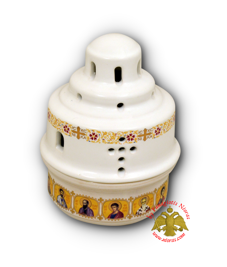 Porcelain Vigil Oil Candle Ark Design White with Holy Icons 12x15cm