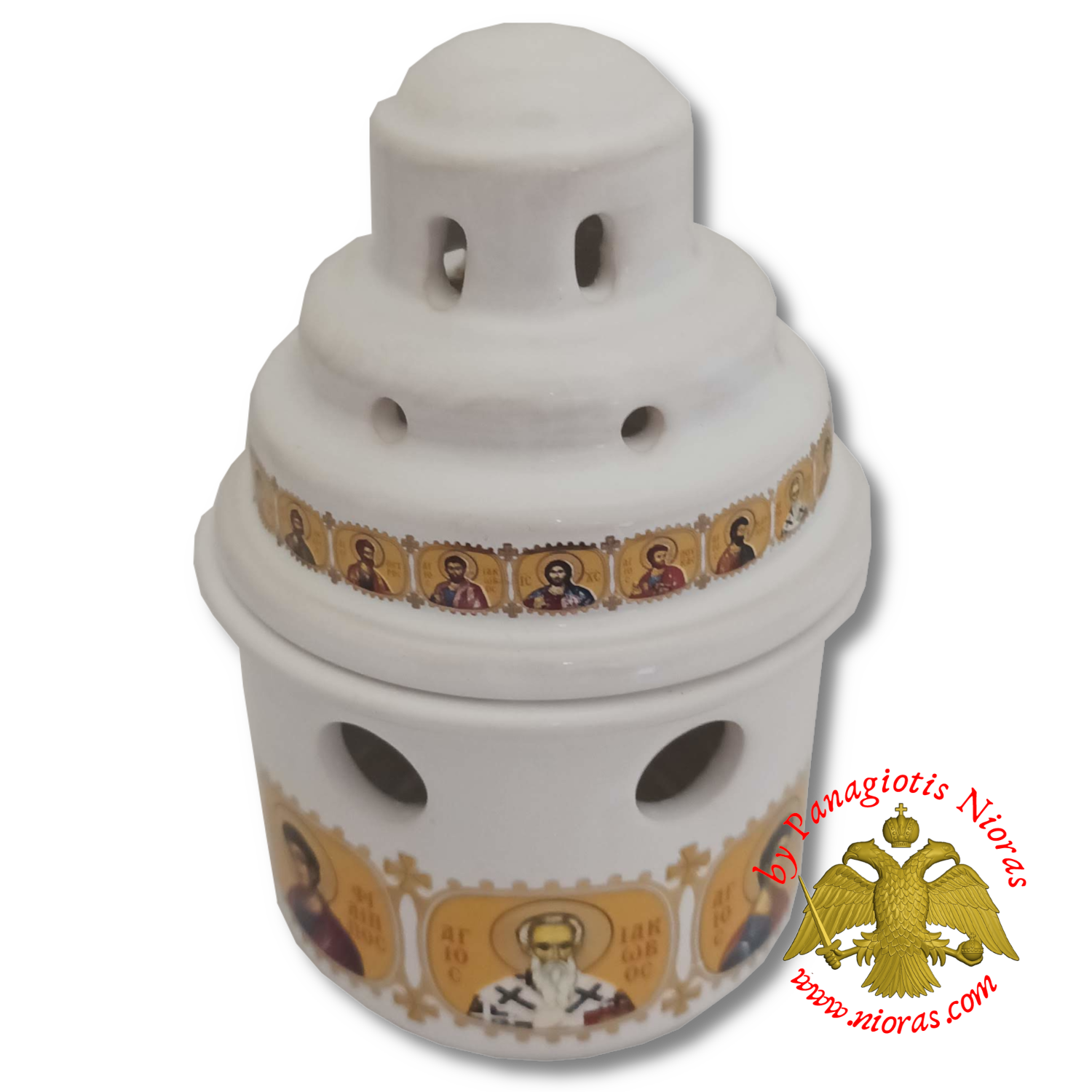 Porcelain Vigil Oil Candle Small Ark Design White with Holy Icons 10x14cm