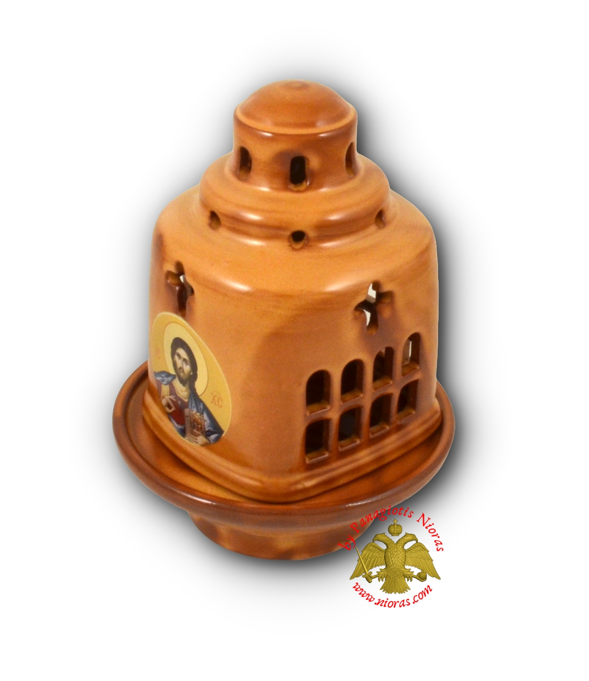 Ceramic Oil Candle Orthodox Church Byzantine Brown 12x18cm