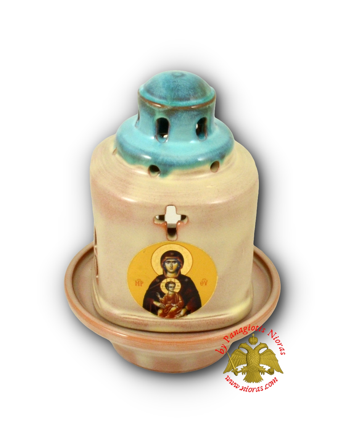 Ceramic Oil Candle Orthodox Church Byzantine Turquoise 12x18cm