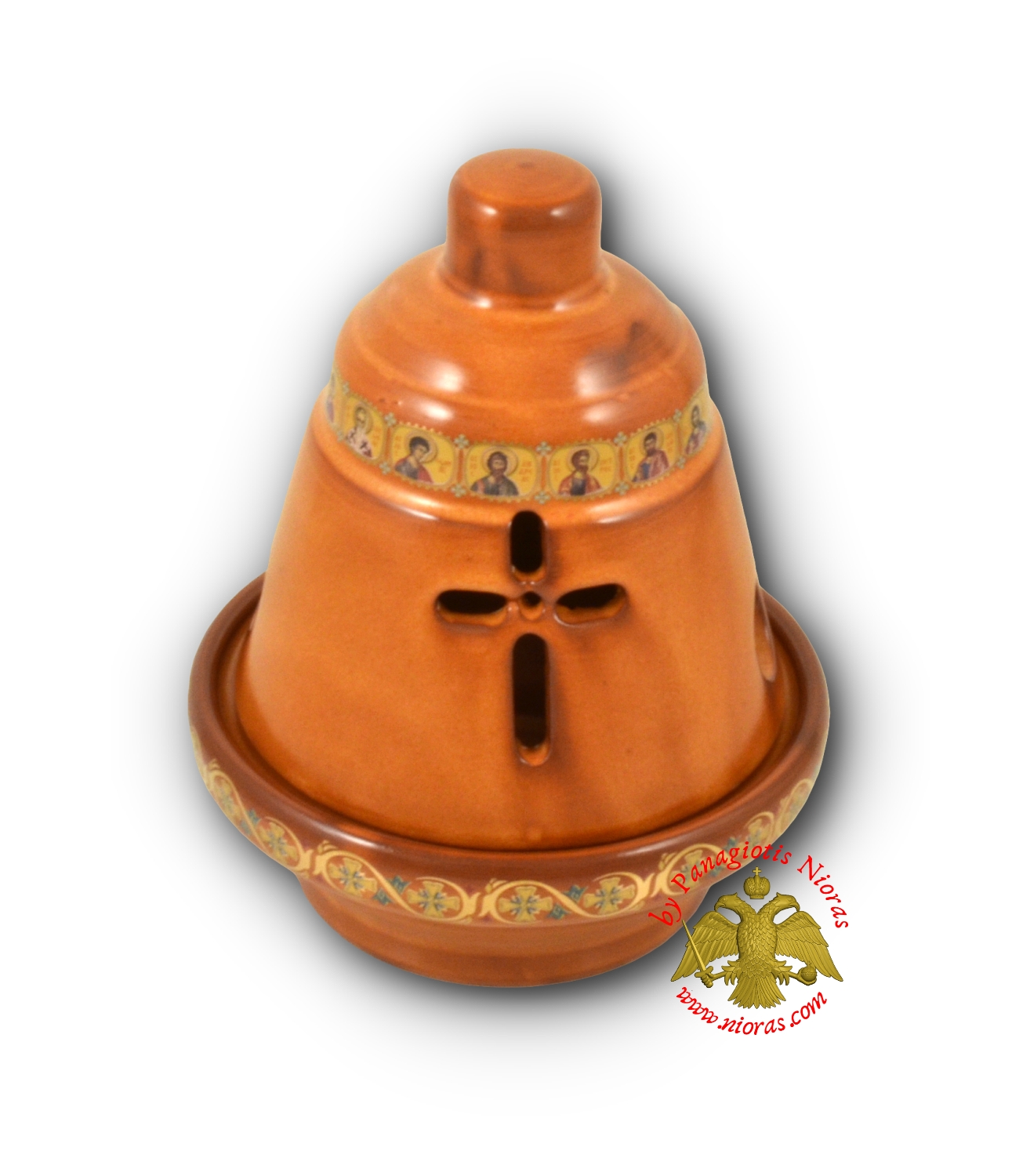 Porcelain Vigil Oil Candle Bell Style with Holy Icons Brown 10x12cm