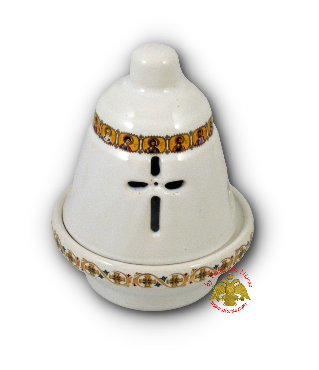 Porcelain Vigil Oil Candle Bell Style with Holy Icons White 10x12cm