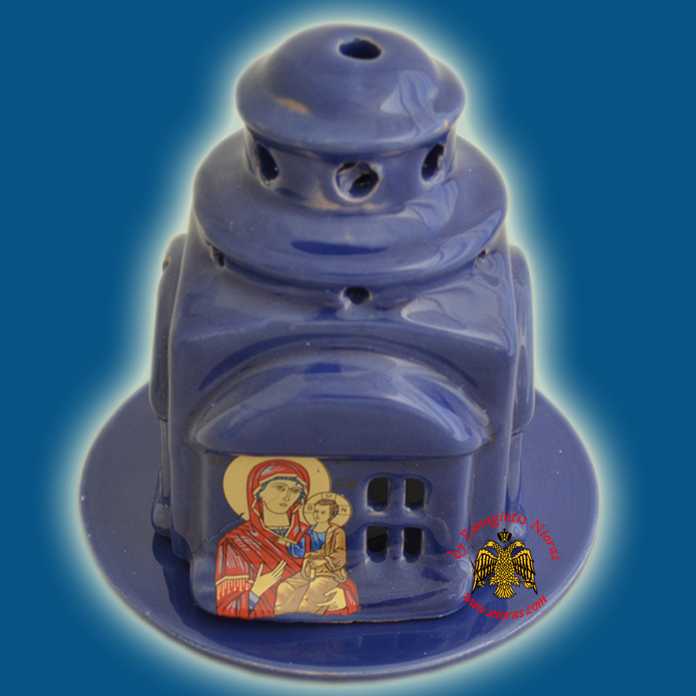 Ceramic Oil Candle Orthodox Church Style Blue