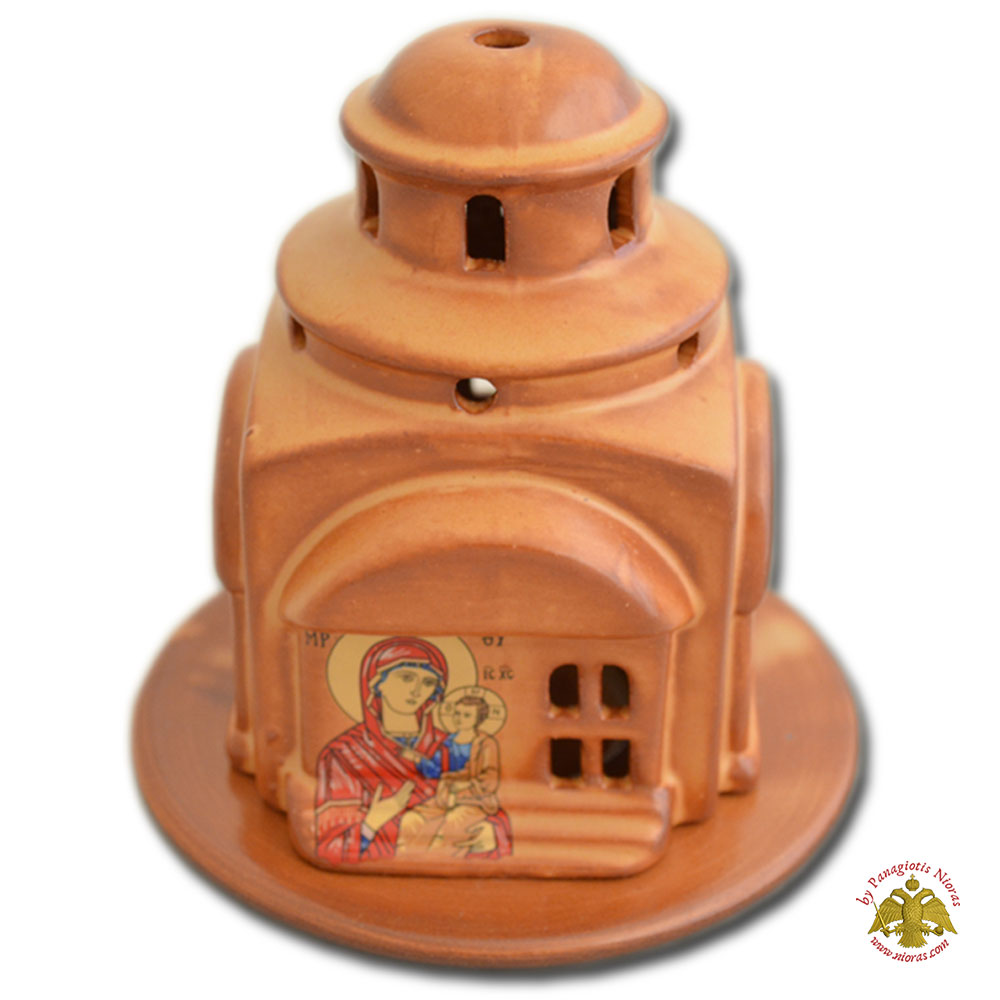 Ceramic Oil Candle Orthodox Church Style Brown 11x16cm