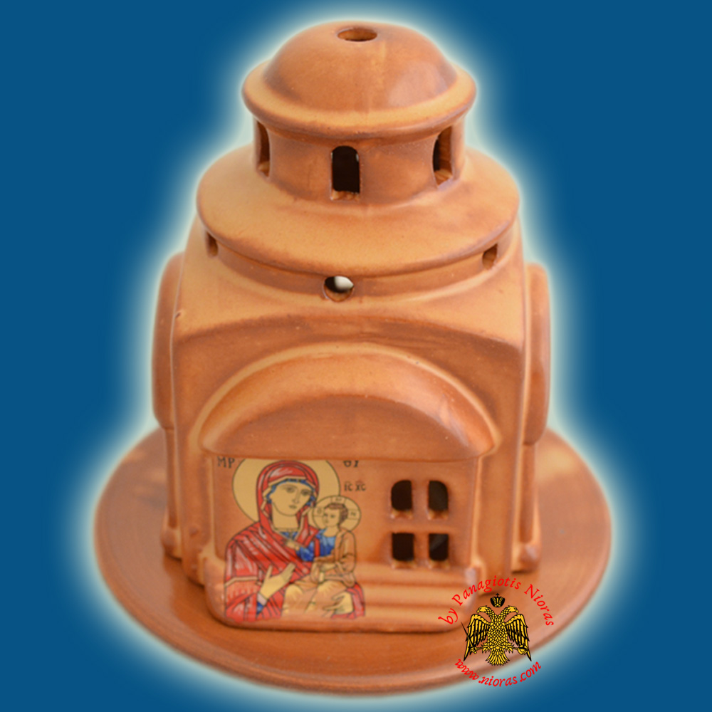 Ceramic Oil Candle Orthodox Church Style Brown