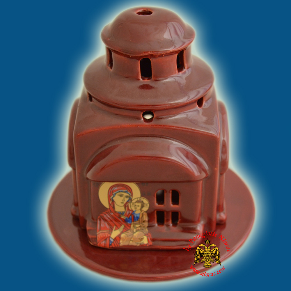 Ceramic Oil Candle Orthodox Church Style Burqundy