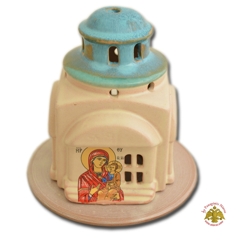 Ceramic Oil Candle Orthodox Church Style Turquoise 11x16cm