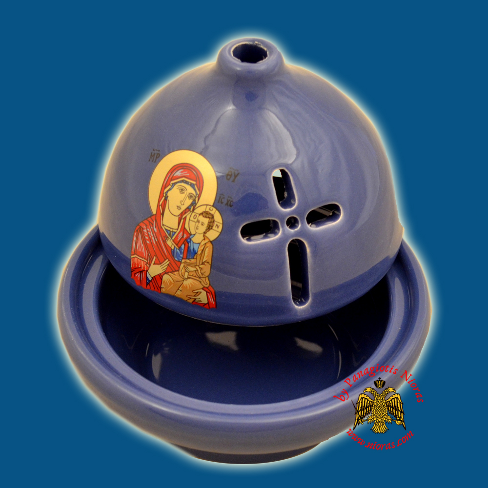 Ceramic Orthodox Theomitor Oil Candle Blue