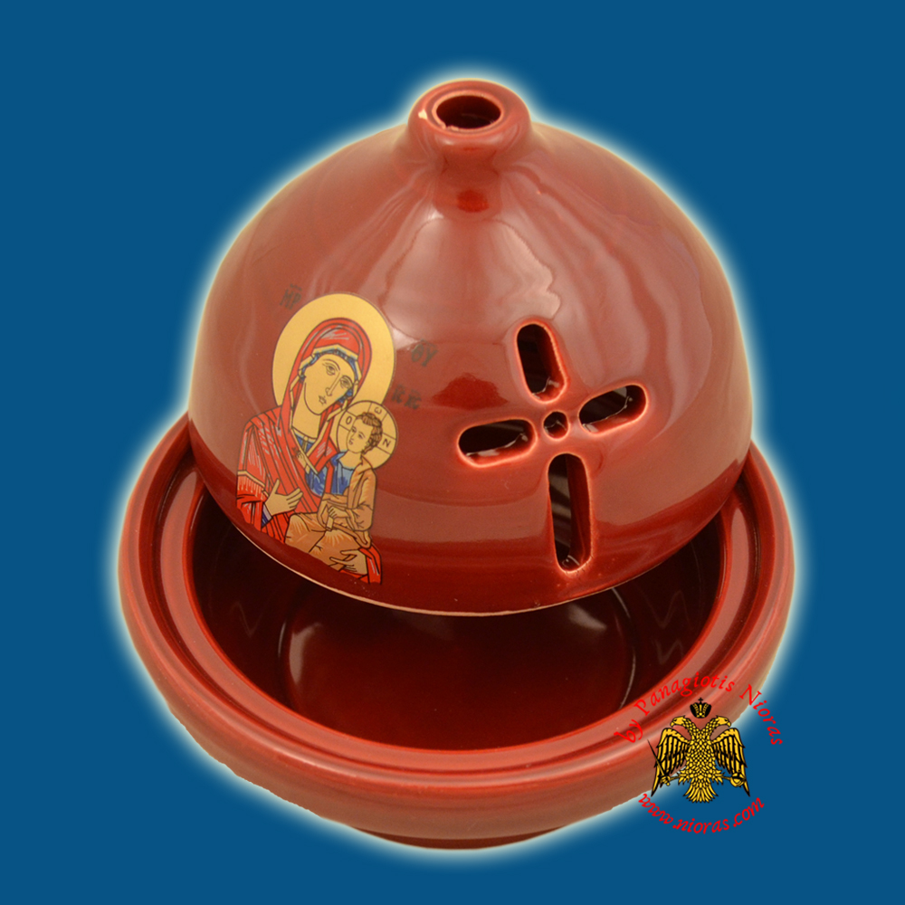Ceramic Orthodox Theomitor Oil Candle Burqundy