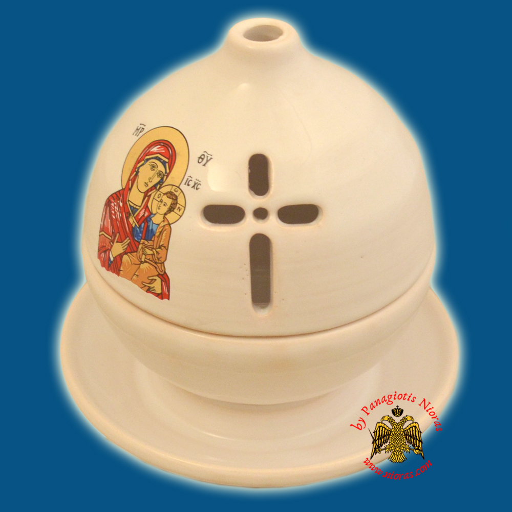 Ceramic Orthodox Theomitor with Plate Oil Candle White