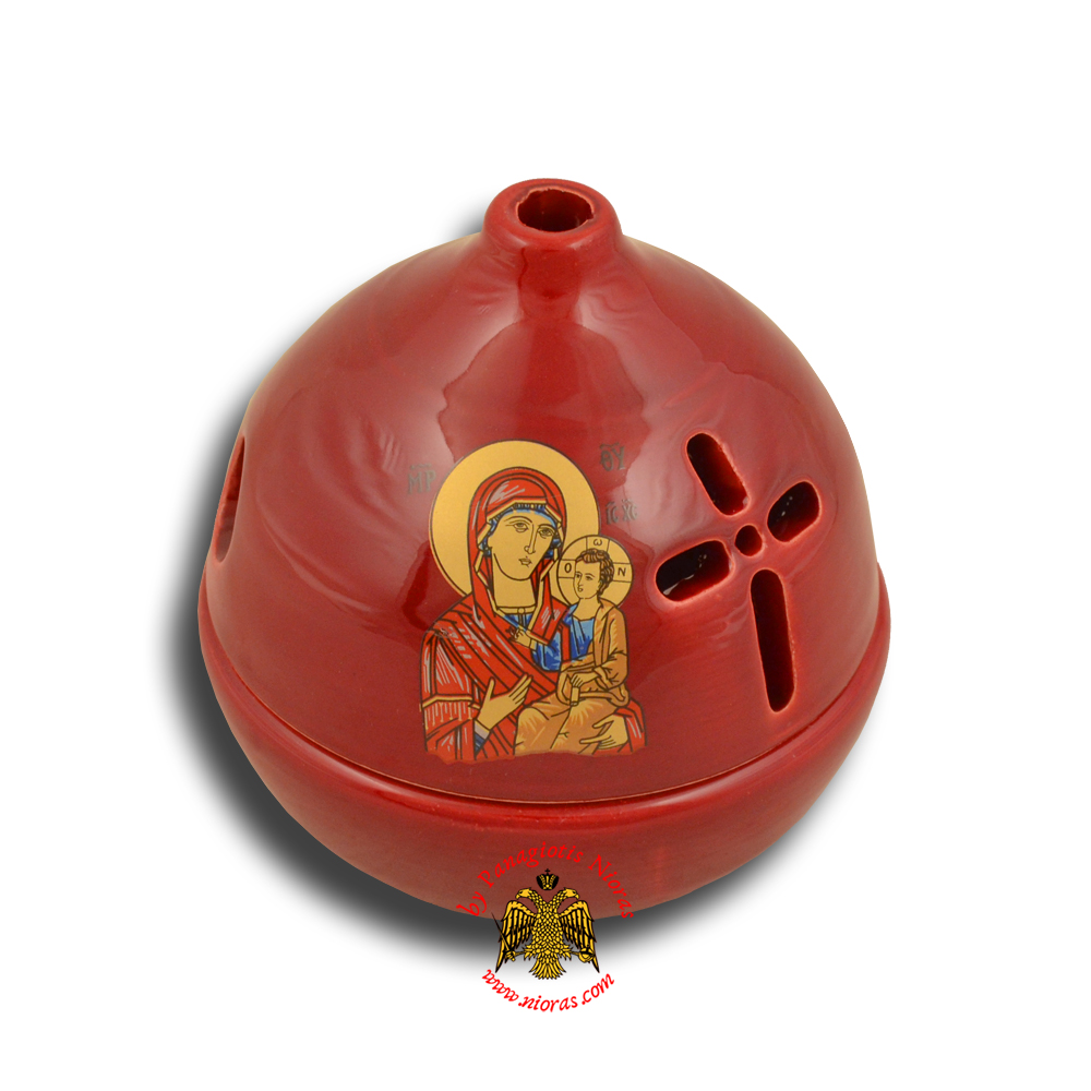 Ceramic Orthodox Traditional Dome Oil Candle Burqundy