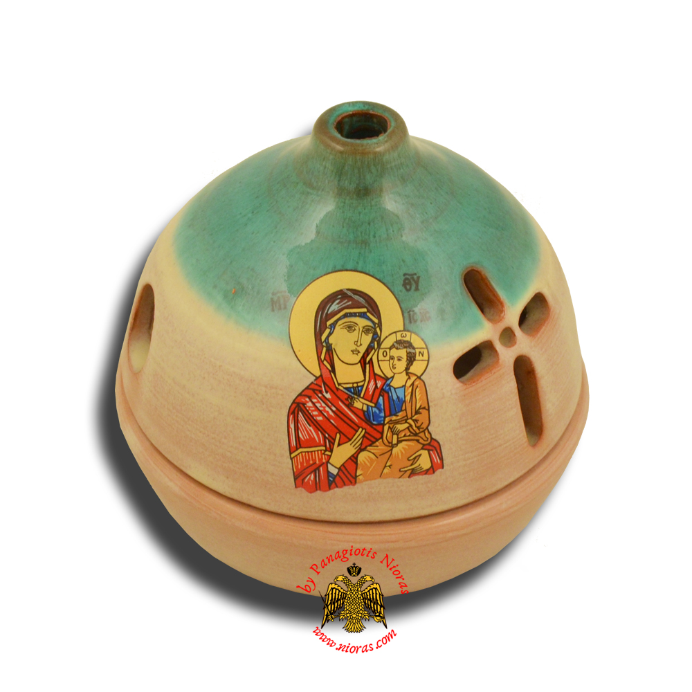 Ceramic Orthodox Traditional Dome Oil Candle Turquoise
