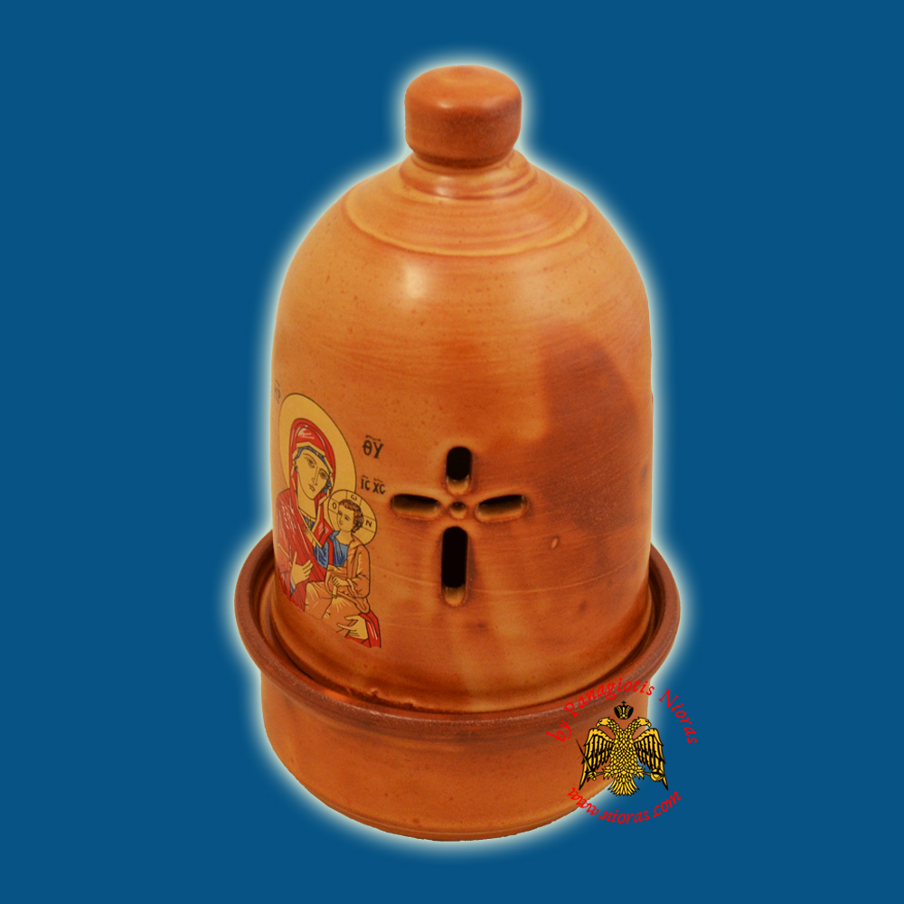 Ceramic Orthodox Traditional Dome Oil Candle Brown