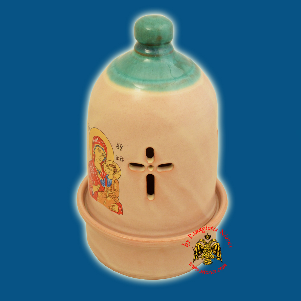 Ceramic Orthodox Traditional Dome Oil Candle Turquoise