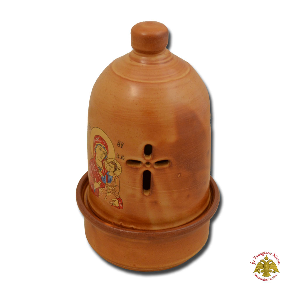 Ceramic Orthodox Traditional Dome Oil Candle Brown 11x18cm