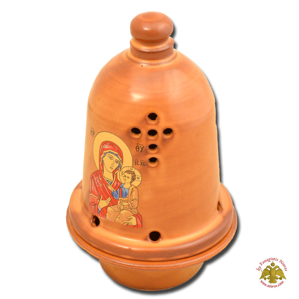 Ceramic Orthodox Traditional Bell Dome Oil Candle Brown 11x18cm