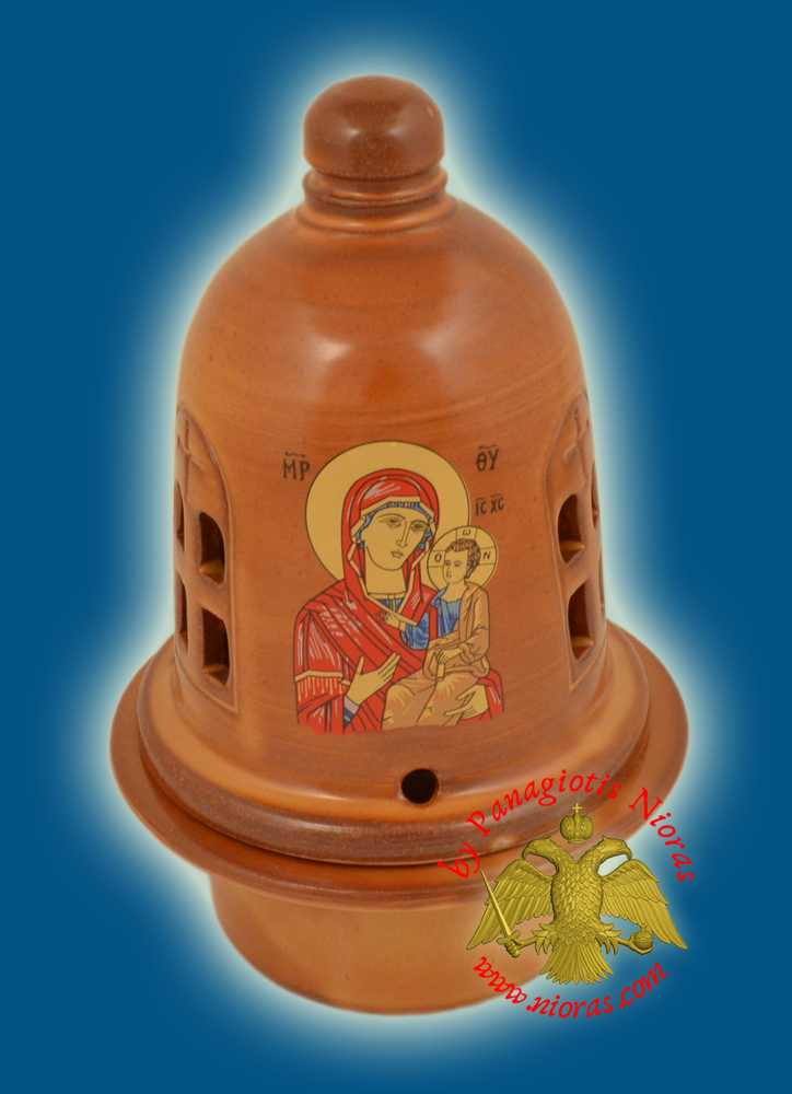 Ceramic Orthodox Traditional Theomitor Dome Oil Candle Brown